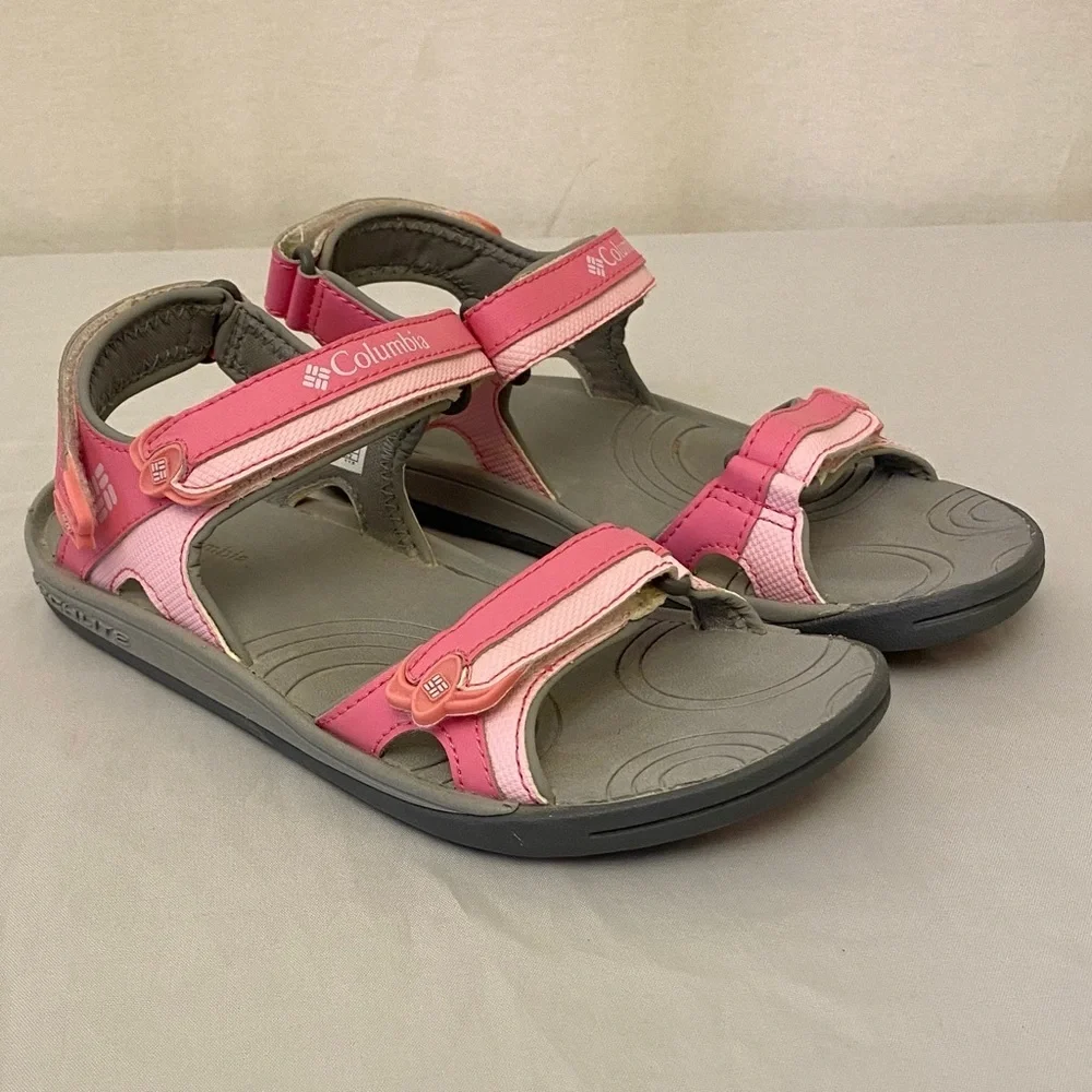 Columbia Sz 4 Youth Sandals Pink Adjustable Straps Walking Hiking Girls Shoes